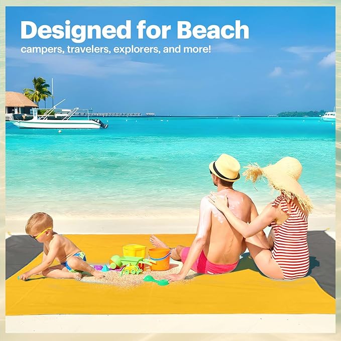 EASYFUN Beach Blanket Sandproof Oversized, 79''×83'' Extra Large Beach Mat, Portable Picnic Mat for