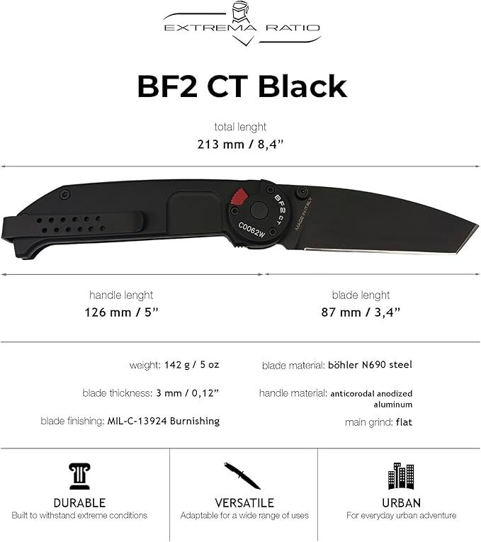 Extrema Ratio - BF2 CT (BLACK), Folding Knife, Böhler N690 steel blade hardened to 58 HRC