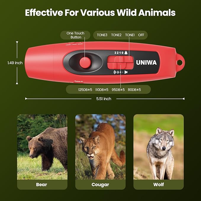 UNIWA Electronic Air Bear Horn, 120±5 dB Loud Air Horn for Safety Hiking Camping Emergency Whistle