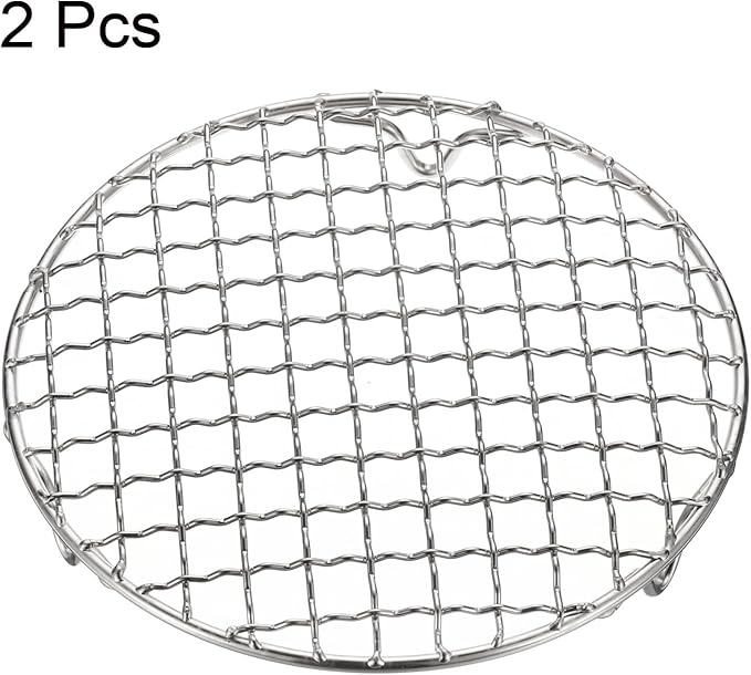 HARFINGTON 2pcs Round Cooking Rack 6.5-inch 201 Stainless Steel Cross Wire Barbecue Grill Net with