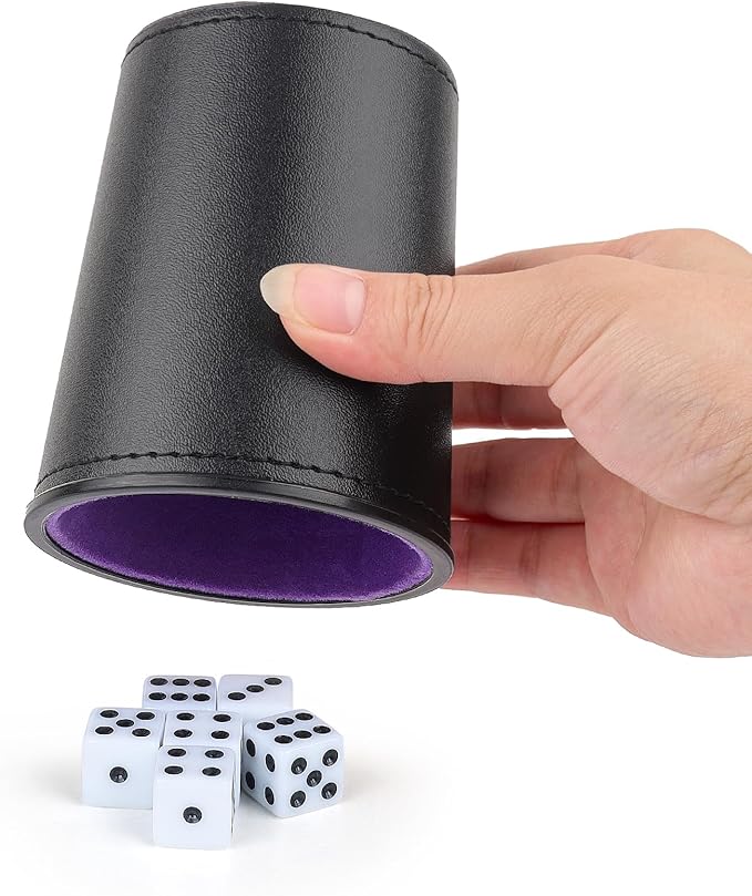 Felt-Lined PU Leather Dice Cup Set, 6 Quiet Dice Shaker Cups with 36 Dices for Bar Party Yahtzee