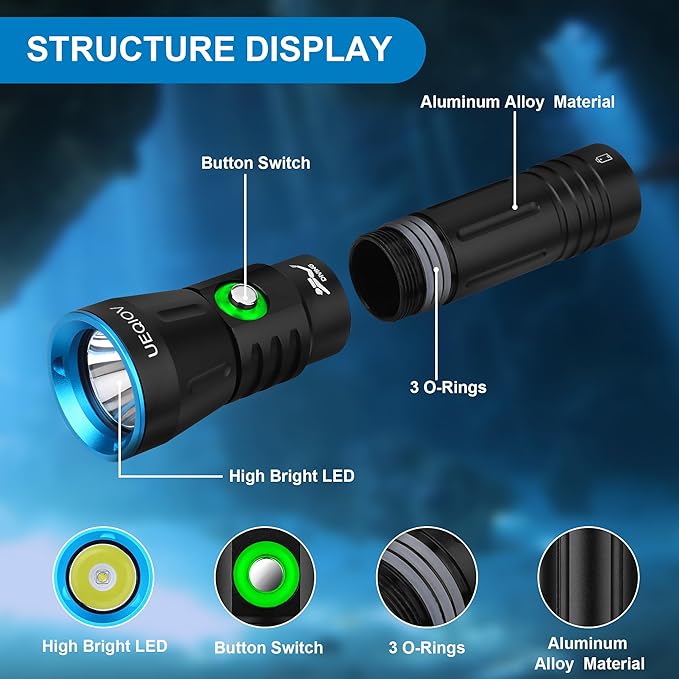 Dive Light Scuba Diving Flashlight Dive Torch Rechargeable,3500Lumens 6 Modes Underwater Light,IPX8
