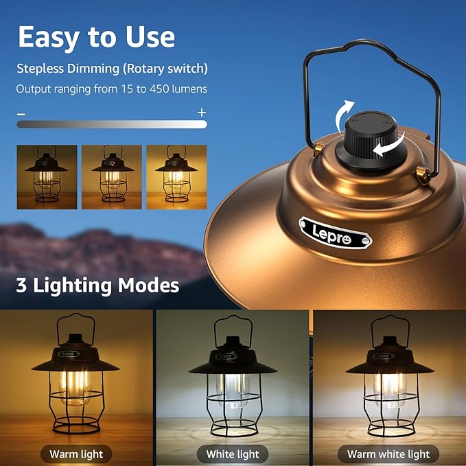 Lepro Vintage LED Camping Lantern Rechargeable, Power Bank, Christmas Decorations, Retro Style