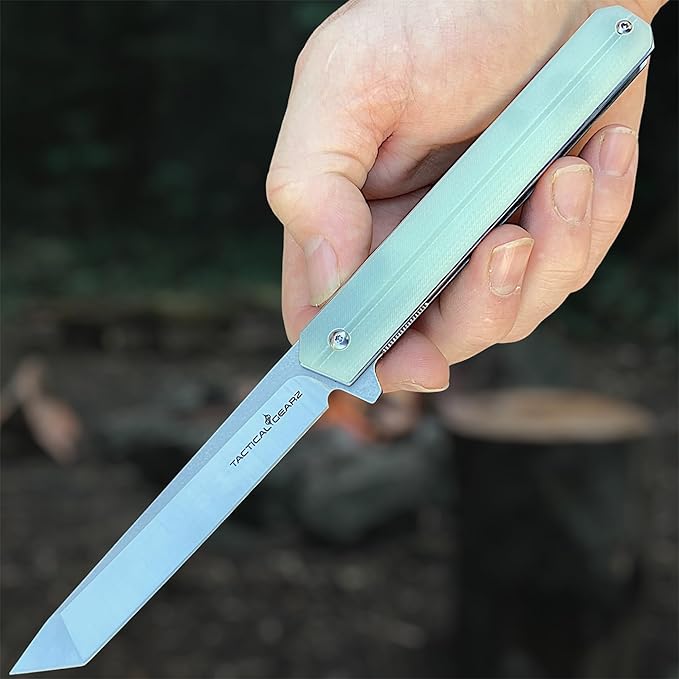 TACTICAL GEARZ Pocket Knife for EDC, G10 Handle, D2 Steel Tanto Blade, Includes Sheath (Oris Ice)