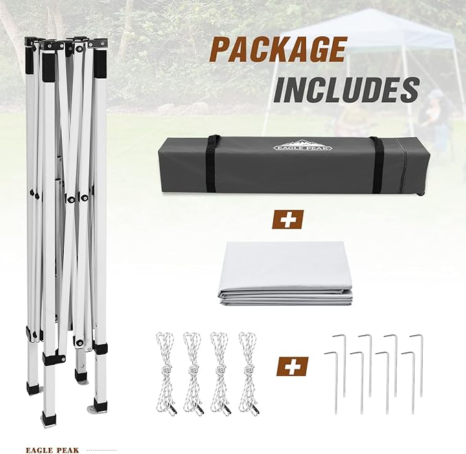 EAGLE PEAK 8x8 Slant Leg Pop-up Canopy Tent Easy One Person Setup Instant Outdoor Beach Canopy