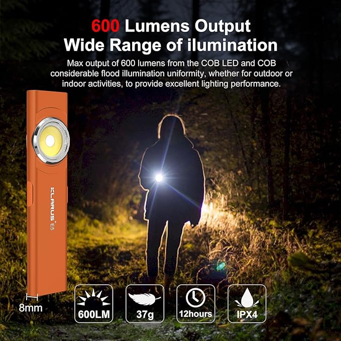 klarus E5 2Pcs Pocket Flashlight, Rechargeable EDC Flashlight, Super Slim 4.2x1x0.3inch, 600