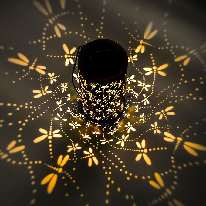 Birthday Gifts for Women,Solar Lanterns Outdoor Hanging Lantern Lights, Dragonfly Hollowed-Out