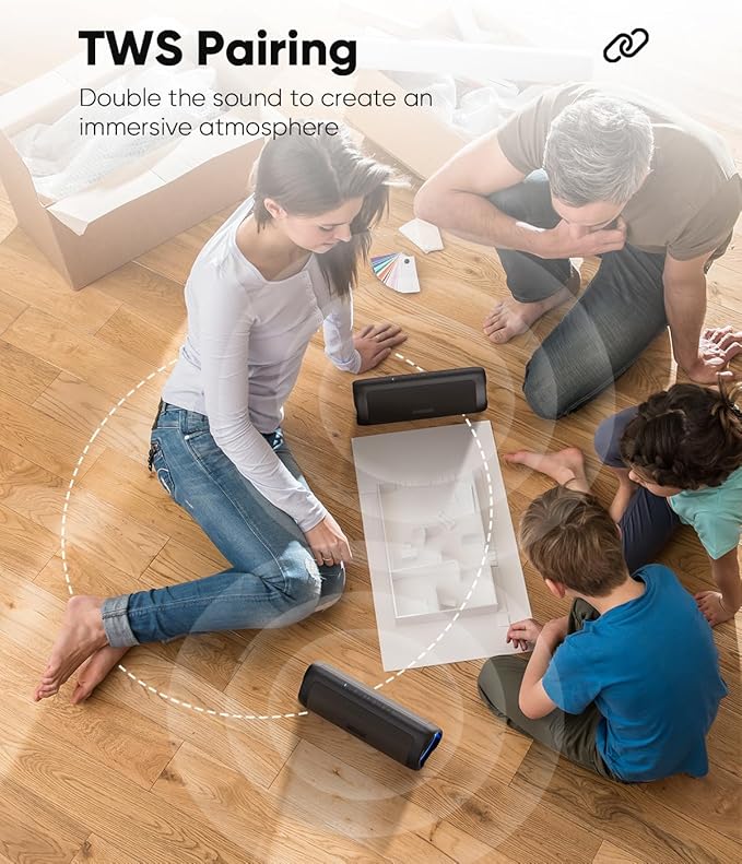 Bluetooth Speaker with HD Sound, Portable Wireless, IPX5 Waterproof, Up to 20H Playtime, TWS