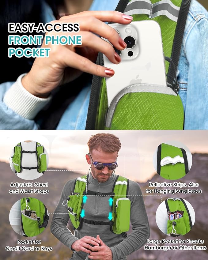 Small Hiking Backpack with Front Phone Holder, Packable Back pack with Chest and Waist Strap