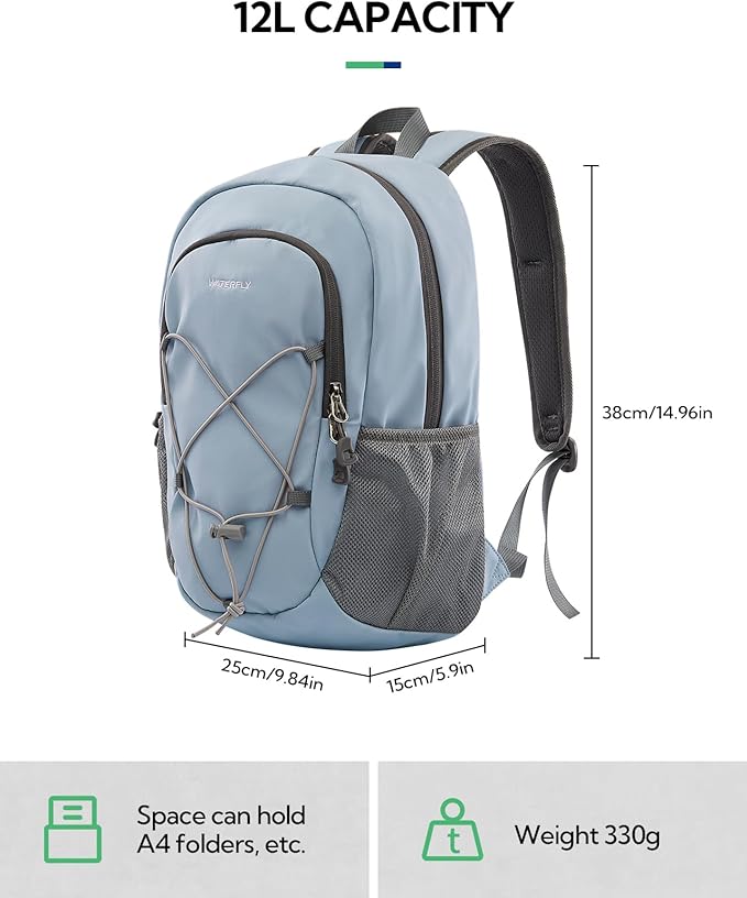 WATERFLY 12L Small Hiking Backpack: Day Pack Lightweight Travel Bag Camping Fitness Cycling Outdoor