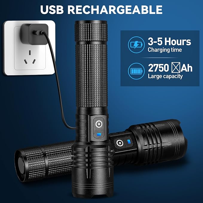 Flashlight Rechargeable LED High Lumens - 99,000 Lumens Super Bright Flashlights with 5 Modes