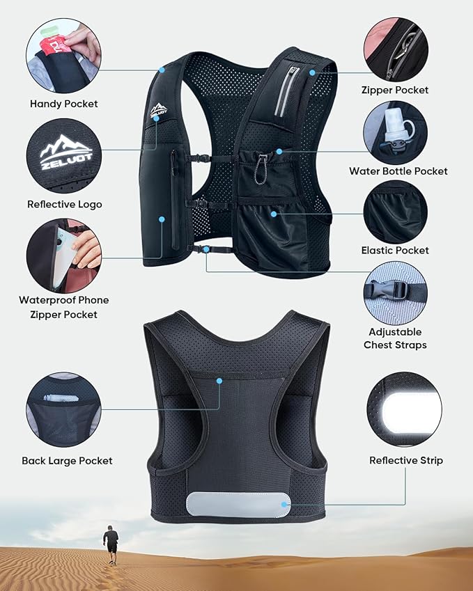 Running Vest for Women Men, USA Original Patent, Adjustable Chest Straps Running Hydration Vest