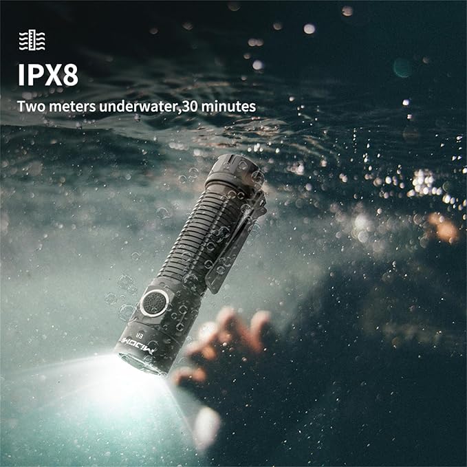 E8 Compact Size Rechargeable Flashlight, 2000 Lumen with 6 Modes, Waterproof and Drop Resistant for