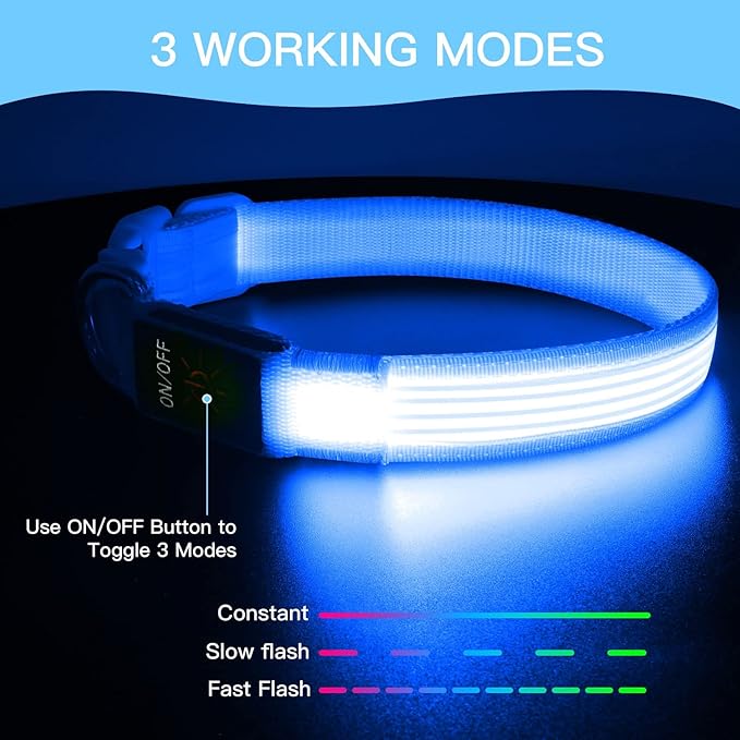 YFbrite Light up Dog Collar, USB Rechargeable LED Puppy Collar Super Bright Adjustable Glowing Dog