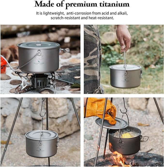 Boundless Voyage Titanium Hanging Pot for Outdoor Camping Backpacking Hiking Ultralight Portable