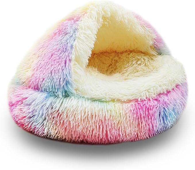 ShinHye Cat Bed Round Plush Fluffy Hooded Cat Bed Cave, Cozy for Indoor Cats or Small Dog beds