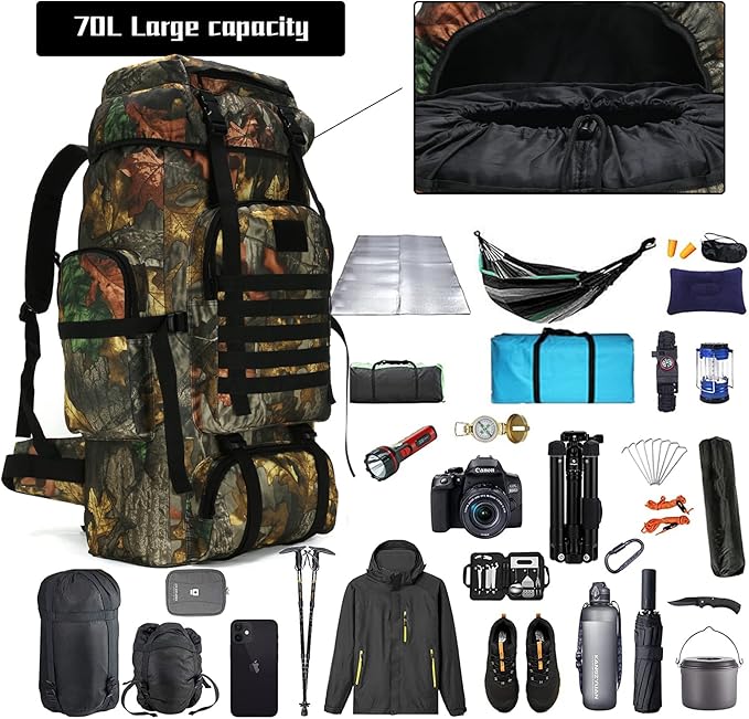 Hiking Backpack for Men 70L/100L Camping Backpack Military Rucksack Molle 3 Days Assault Pack for