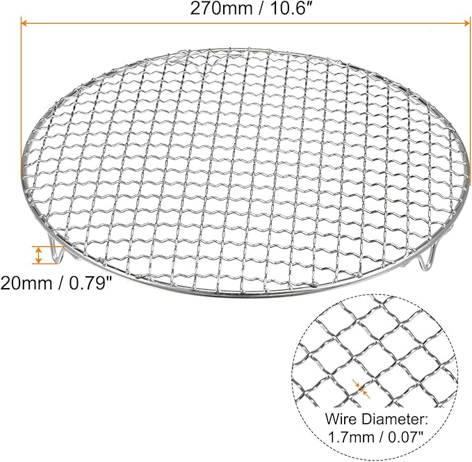 HARFINGTON Round Cooking Rack 10.6-inch 201 Stainless Steel Cross Wire Barbecue Grill Net with 20mm