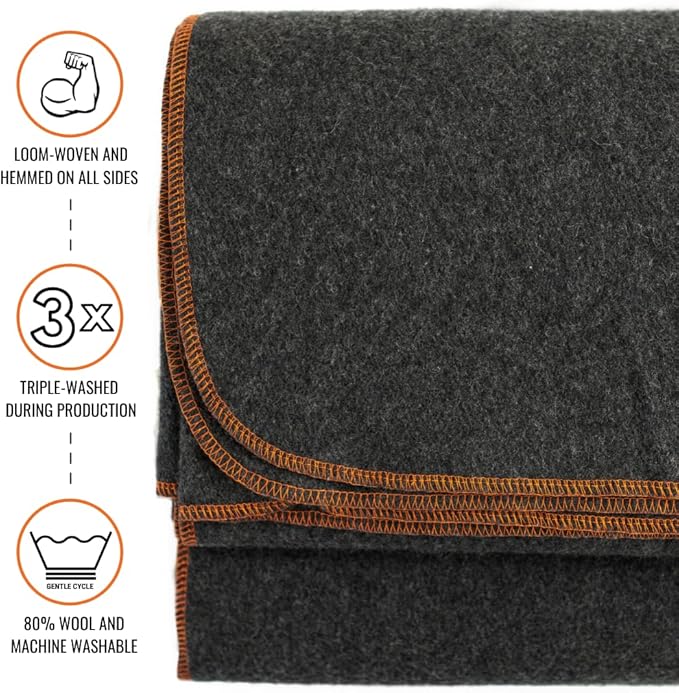 Arcturus Military Wool Blanket - Warm, Thick, Washable - Great for Outdoors, Camping, Stadium