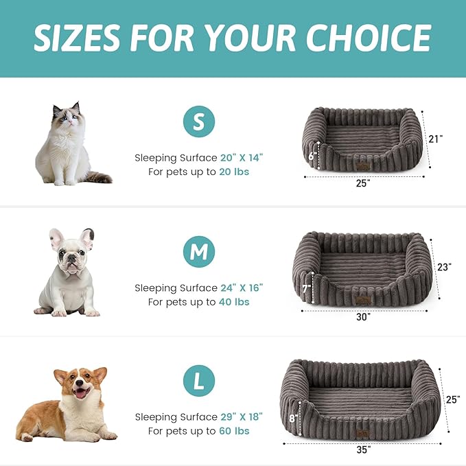 Orthopedic Pet Bed for Small Dogs & Cats - Washable Rectangle Pet Bed with Anti-Slip Bottom, Soft