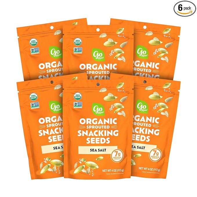Go Raw Organic Sprouted Sea Salt Sprouted Snacking Seeds, 4 oz, 6 Pack, Pumpkin & Sunflower Seeds