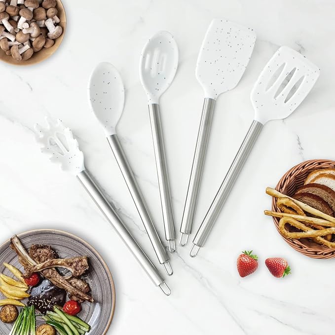 COOK WITH COLOR Silicone Cooking Utensils, Kitchen Utensil Set, Easy to Clean Silicone Kitchen