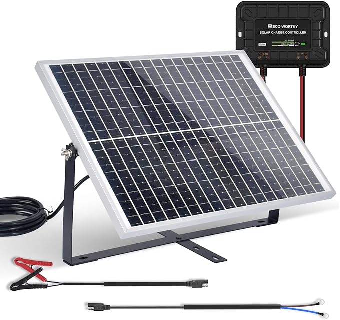 ECO-WORTHY 25W 12V Solar Battery Trickle Charger Maintainer, Waterproof Solar Panel + Adjustable