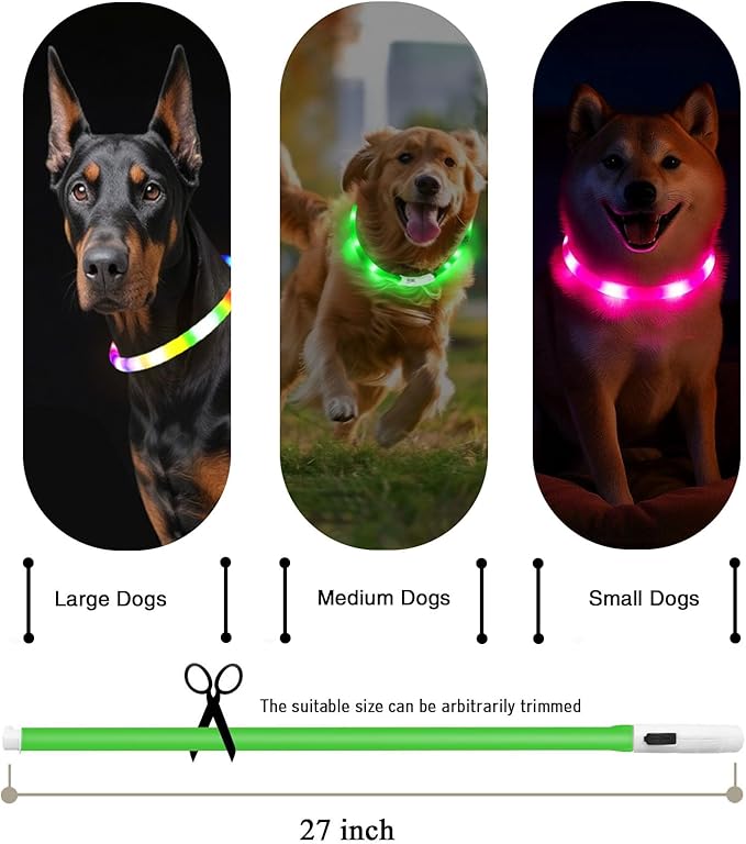 Light Up Dog Collar, Rechargeable Glowing Dog Collar, Light Dog Collar for Night Walking with 1640