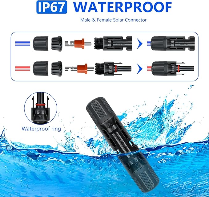 80PCS Solar Connectors, 40 Pairs IP67 Waterproof Solar Panel Connectors with 2 Spanners, Suitable
