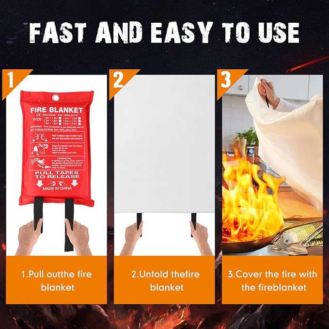 Moukeren Fire Blanket Fire Emergency Blankets for Home Kitchen, Survival Safety Flame Suppression