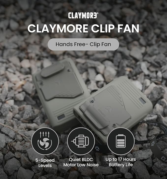 Claymore Clip Fan Khaki ??Portable Rechargeable Neck Waist Wearable Fan with 5200mAh Battery