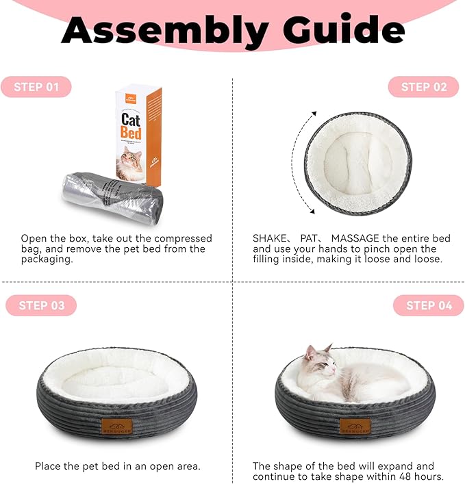 20in Washable Cat Beds for Indoor Cats - Round Donut Pet Bed for Cats, Small Dogs, Puppy, Kitten