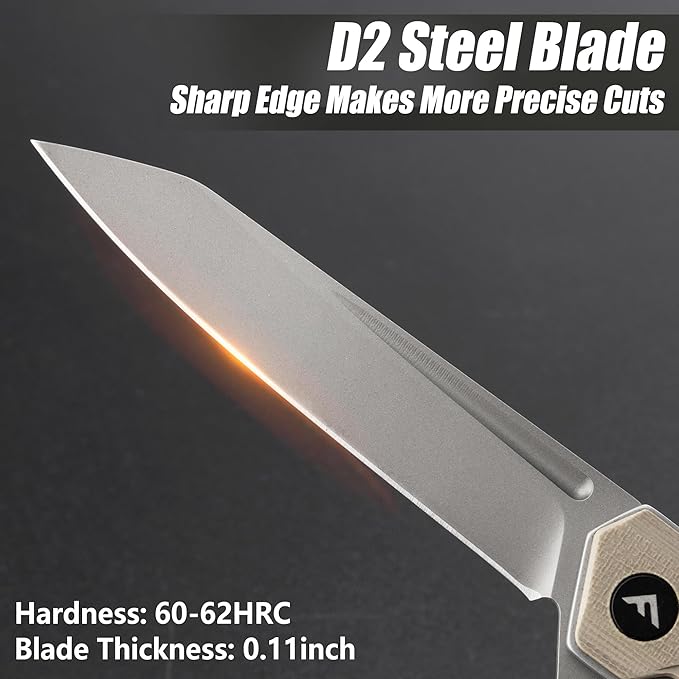 FLISSA Folding Knife, Pocket Knife with D2 Steel Blade, G10 Handle, Pocket Clip, Lightweight for