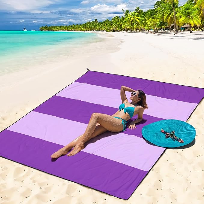 Beach Blanket Waterproof Sandproof Beach Mat 79" X 83"/10'x9'for 2-8 Adults Quick Drying Outdoor