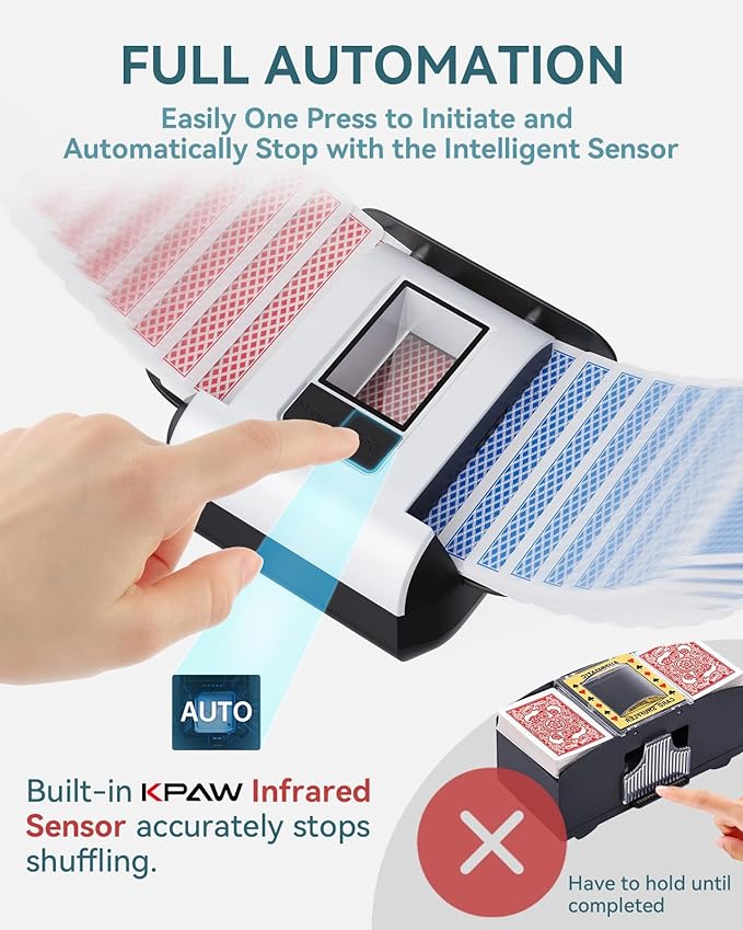 Automatic Card Shuffler - One-Press AUTO & Manual Mode, Electric Shuffling Machine for 1-2 Decks