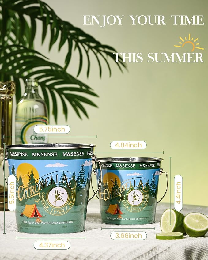 M&SENSE Citronella Candles Outdoor, 220 Hours Burn Citronella Oil Soy Candle for Patio Camping
