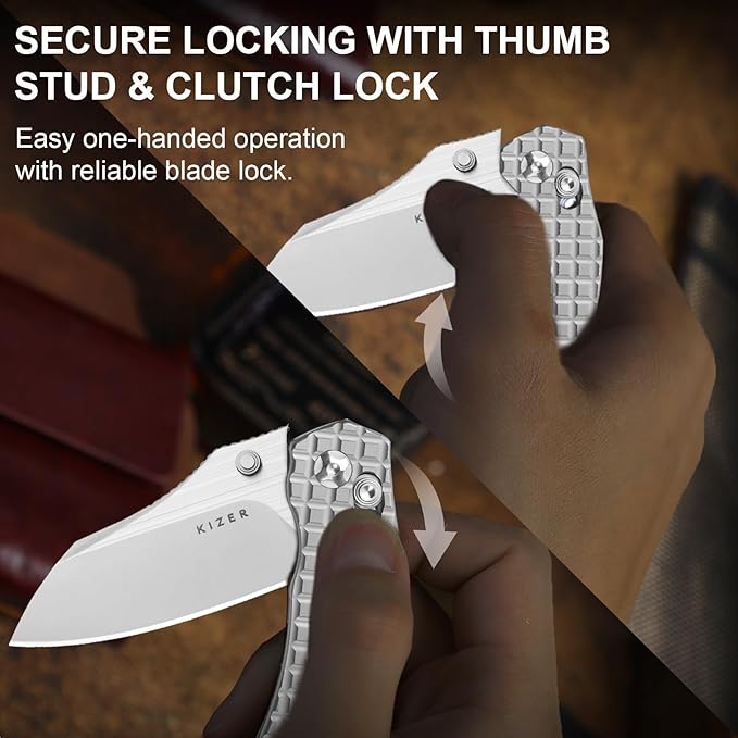 Kizer Mini Bulldog Pocket Knife, 2.5??S45VN Sheepsfoot Blade Folding Knife, Titanium Handle Clutch