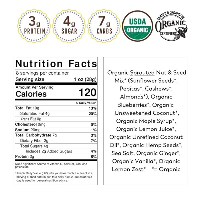 Lark Ellen Farm Grain-Free Granola, Certified Organic Raw Sprouted Vegan Clusters, Paleo & Crunchy