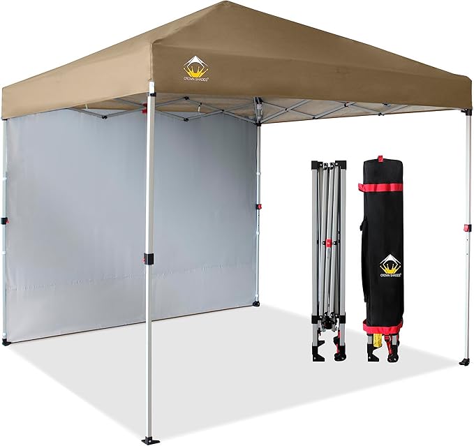 CROWN SHADES 8x8 Pop Up Canopy with 1 Side Wall - Beach Tent with One Push Setup - Outdoor Sun