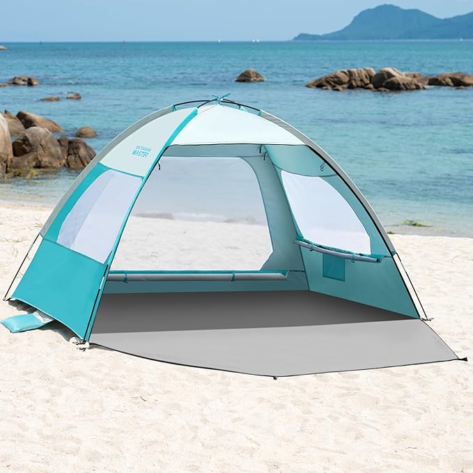 OutdoorMaster Beach Tent for 3/4 Person - Easy Setup Sun Shade Shelter, Portable Beach Shade Sun