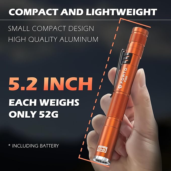 FORTO 3 Pack Pen Light 200 Lumen Pocket Flashlight, IP67 Waterproof and 2 Modes, with AAA Batteries