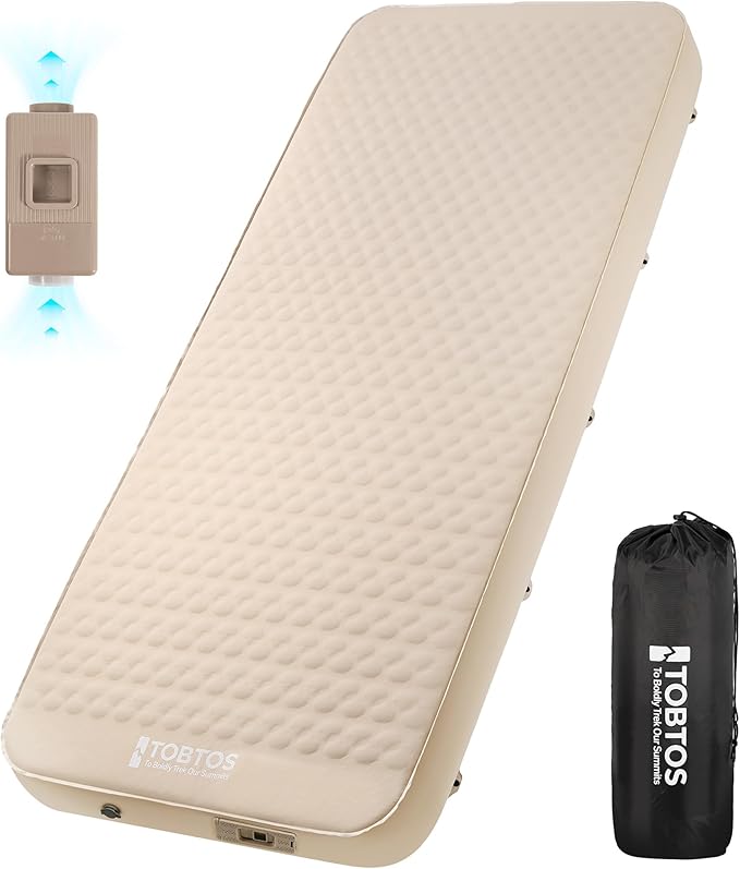 TOBTOS 4" Thick Self Inflating Sleeping Pad with Electric Pump, Ultra-Compressible Foam Air Camping