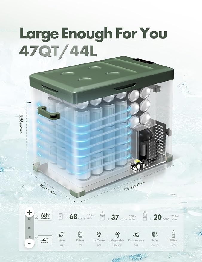 A-Premium 12 Volt Refrigerator 47QT/44.7L Portable Car Fridge Cooler (w/ ABS777 Cover), -4°F~68°F
