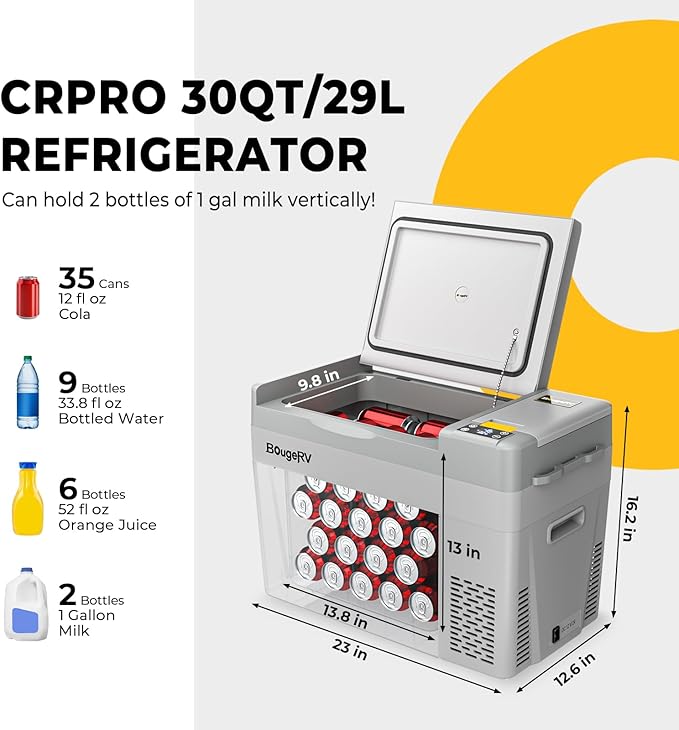 BougeRV 12 Volt Refrigerator, CRPRO 30 Quart 12V Car Fridge, Portable Freezer (-8℉~50℉), Compressor