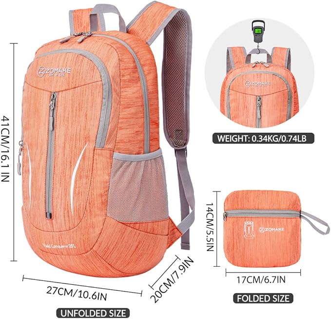 ZOMAKE 25L Ultra Lightweight Packable Backpack, Foldable Hiking Backpacks Water Resistant Small
