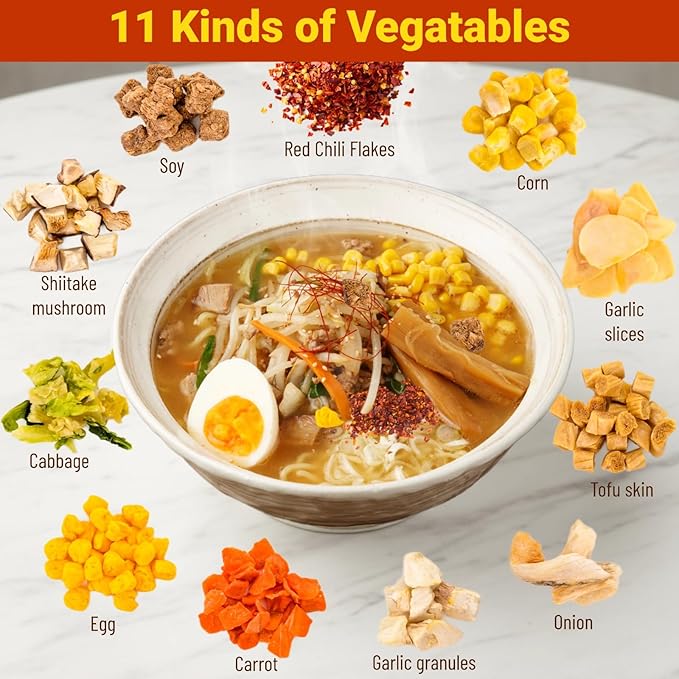 Spicy Garlic Mix Ramen Seasoning - 14oz Dried Vegetables, 11 Ingredients for Instant Noodles
