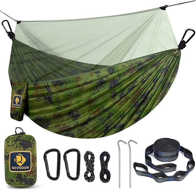 Camping Hammock with Net,Travel Portable Lightweight Hammocks with Tree Straps and Solid D-Shape