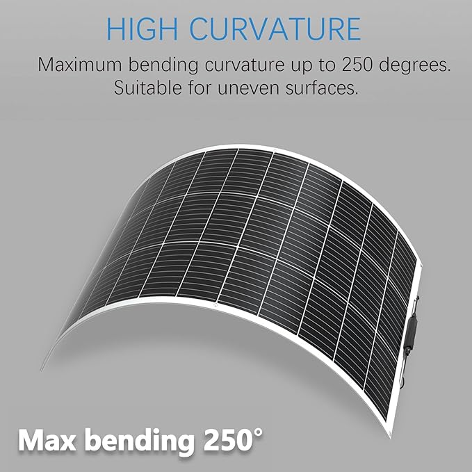 Flexible Solar Panel 100W 105W 12V Monocrystalline 250° Curvature Fiberglass High Efficiency