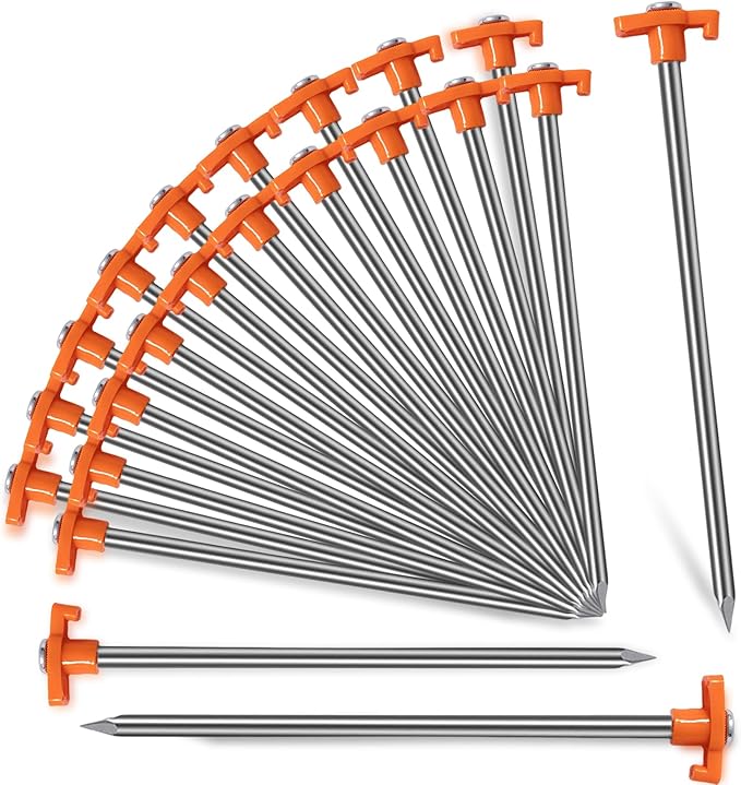 20 Pack Tent Stakes - 9.75 Inch Galvanized Non-Rust Ground Stakes Heavy Duty Canopy Anchors Metal
