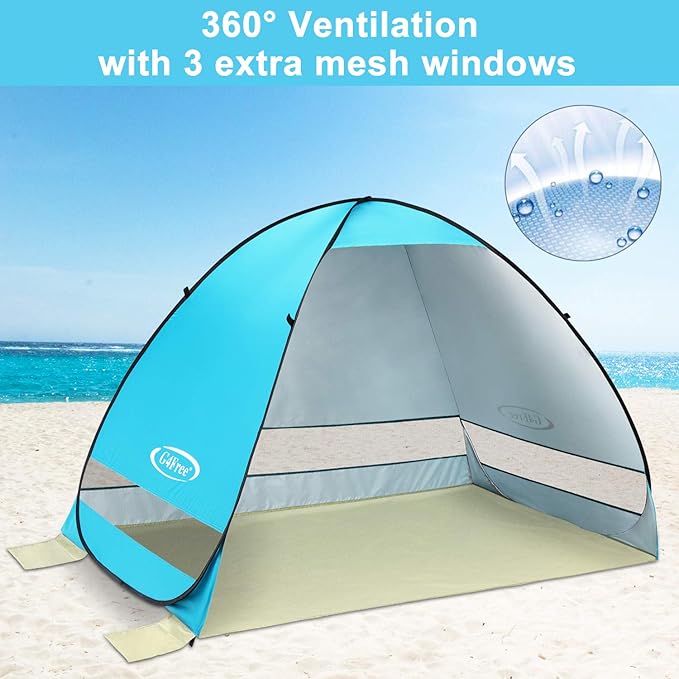 G4Free Large Pop up Beach Tent for 3-4 Person, UPF 50+ Automatic Sun Shelter Canopy Portable